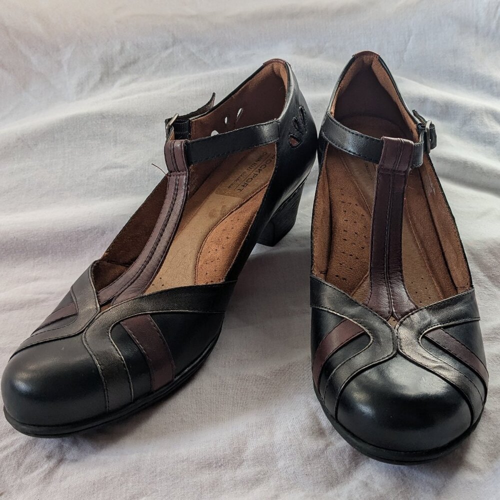 Rockport Cobb Hill "Angelina" retro T-strap black leather pumps | US 11 - Picture 1 of 6